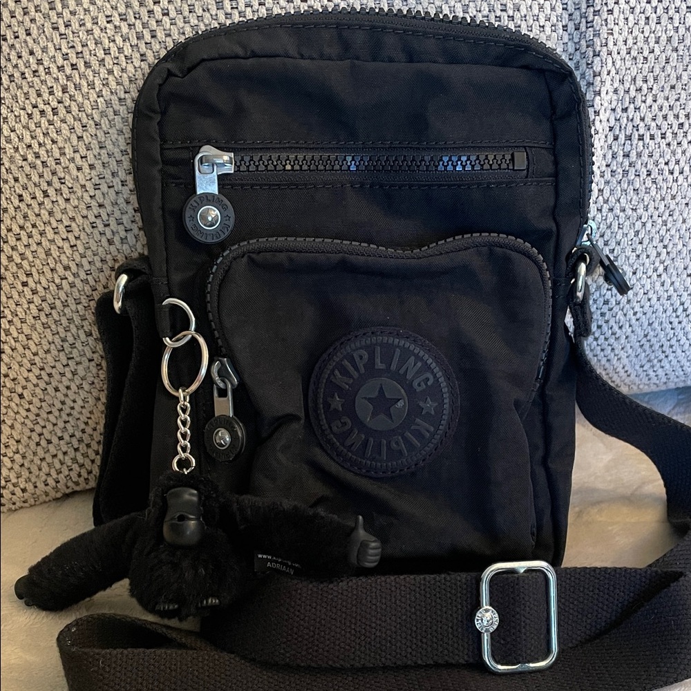 Kipling Black Messenger Bag with Monkey Keychain